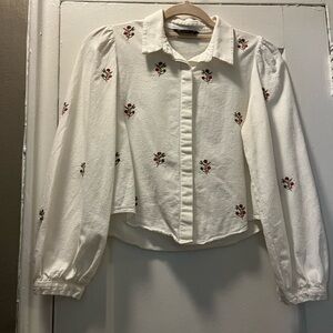 Cotton Embroidered Button Up Crop